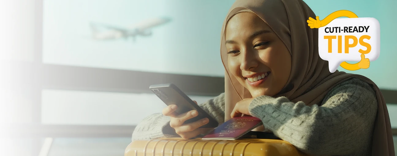 Malaysian traveller preparing for an overseas trip under Etiqa TripCare360 travel insurance takaful protection