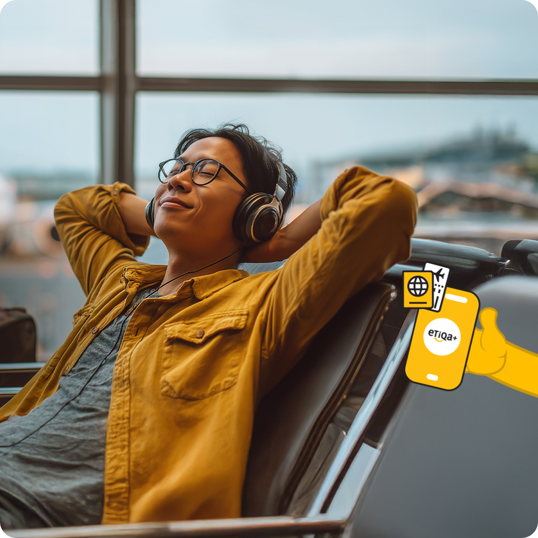 Flight delay at airport covered by Etiqa TripCare360 automatic payout for travellers.